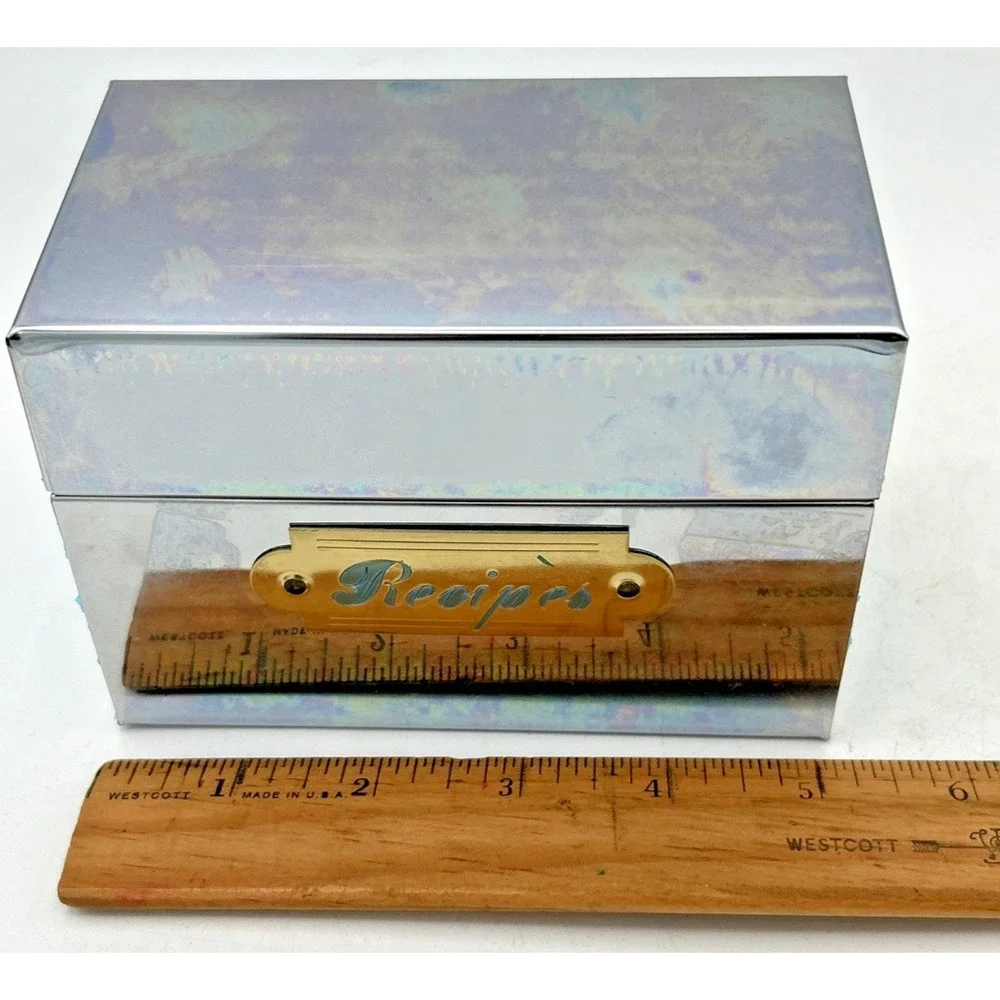 VTG Decorative All Metal Recipe Box Cheinco In Box NOS 5 1/8L X 2 7/8W X 3 5/8 H